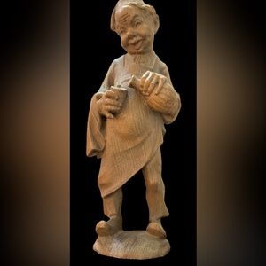 10" Wood Hand Carved Wine Drinking Monk Friar Abbot Figure Statue German